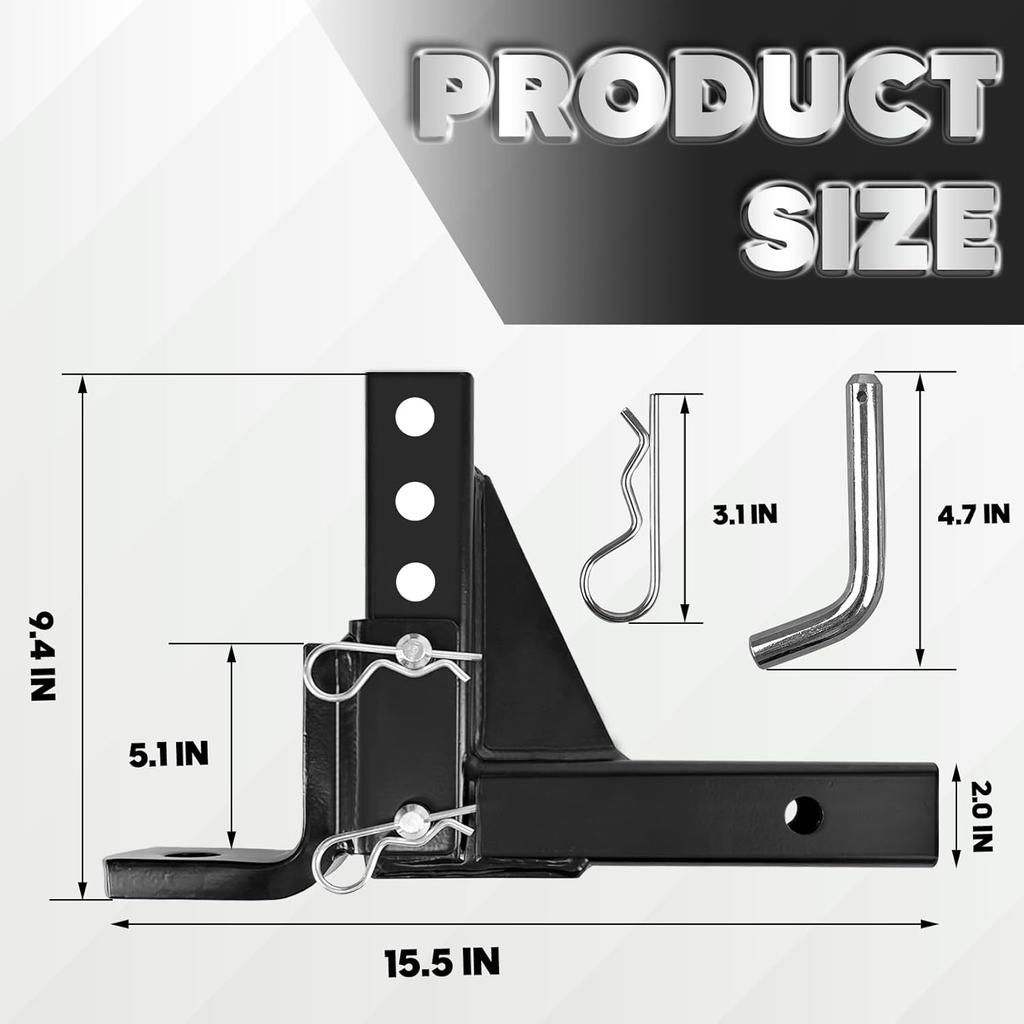 Class 3 Trailer Hitch Ball Mount, 8-Position Adjustable, 2' Receiver, 5000 Lbs Capacity, Includes Pins & Hole