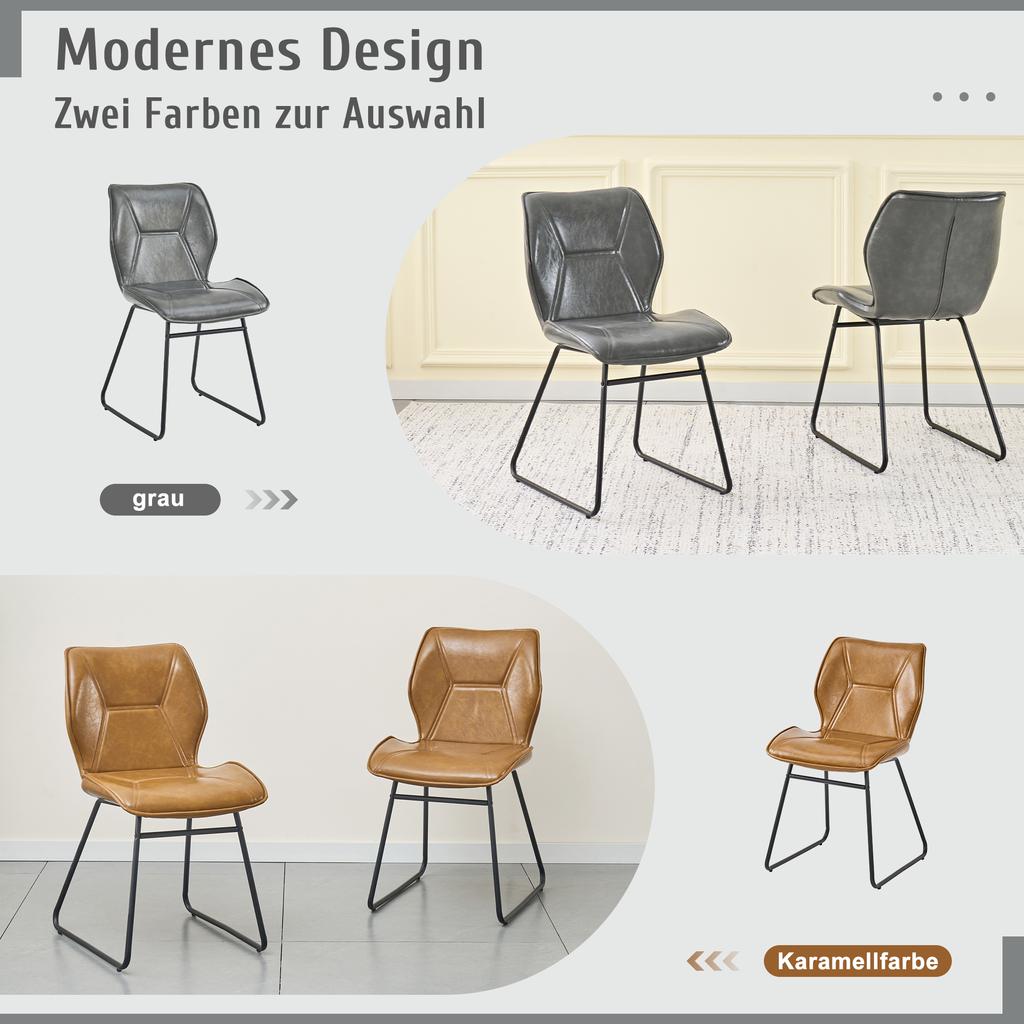 Dining Chairs Set of 2, Faux Leather Chairs with Metal Frame, Upholstered Kitchen Chairs for Dining Room, Living Room, Office, Cognac Brown