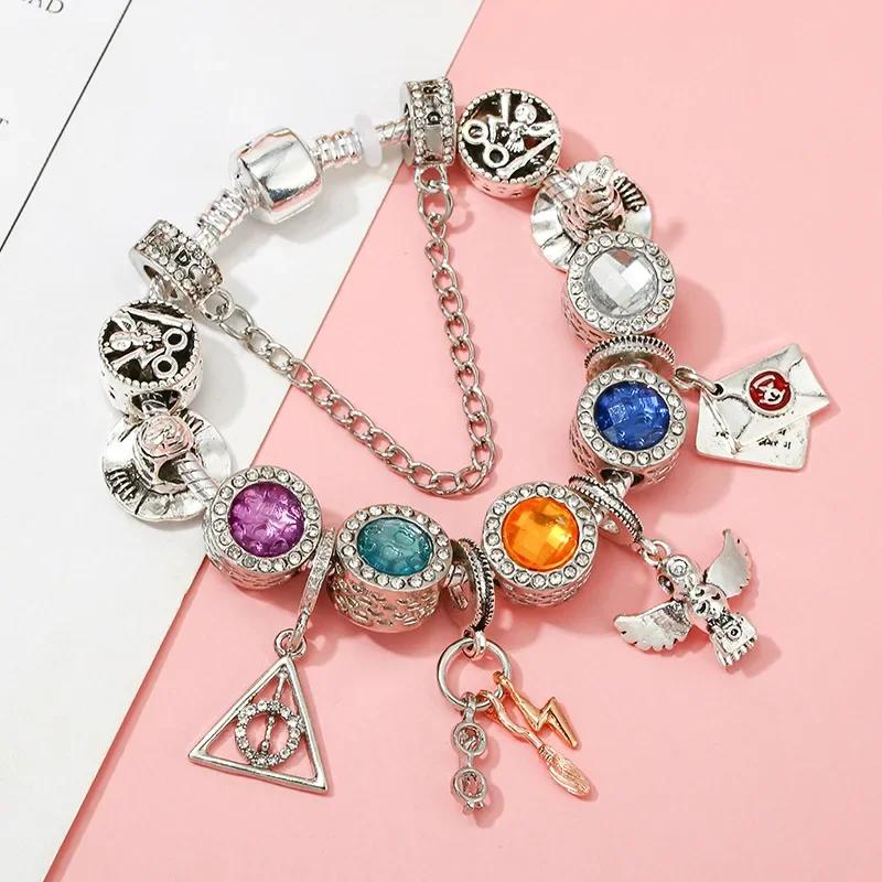 Colors Enamel Disney Princess Dress Charms Pulseiras for Girls Colorful Glass Beads Bracelets&Bangles Women Cartoon Skirt Dangle