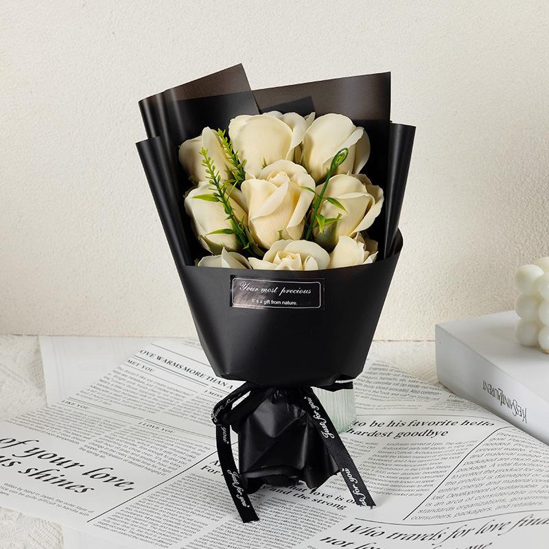 Cross-Border 9-Rose Soap Flower Bouquet with Graduation Teddy Bear - Creative Valentine's Day Gift