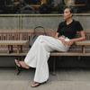 Women's High-Waisted White Commuter Pants: European & American Style, Versatile Casual, Loose Fit, Floor-Length Trousers.