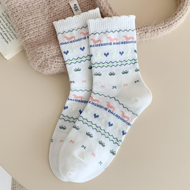 Socks Pure Cotton Tube Socks Spring And Autumn Versatile Internet Celebrity Pastoral Cotton Sweat-Absorbing Deodorant Tube Socks