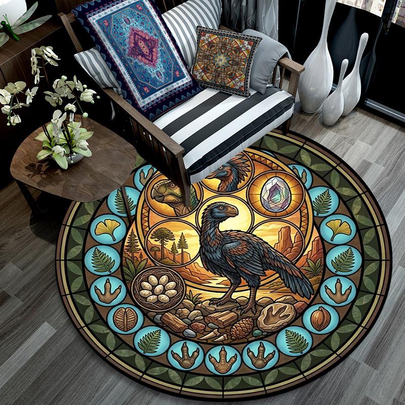 Prehistoric Glass Round Area Rug Under Office Chairs Bedroom Living Room Home Decor