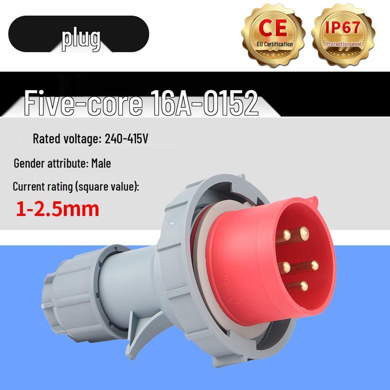 IP67 Waterproof Industrial Aviation Plug Socket, 16A/32A, 3-core, 4-wire, 5-pin Male Female Connector, Non-Explosion Proof