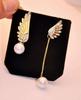 Korean-Style Rhinestone Pearl Wing Stud Earrings