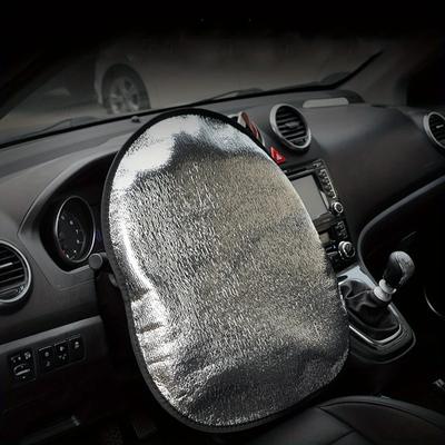 Car Steering Wheel Sun Shade, Double Thick Heat Protection Foldable Anti-UV Shield Silver Reflective Cover | Universal Fit Auto