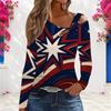 Women s Plus Size Asymmetric Cutout Neck Cold Shoulder Long Sleeve Star Printed White Top