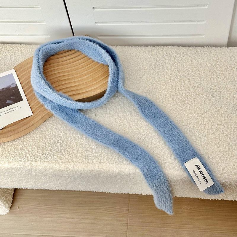 Scarf women's winter advanced sense niche design fluffy narrow strip solid color decoration warm autumn and winter scarf scarf scarf