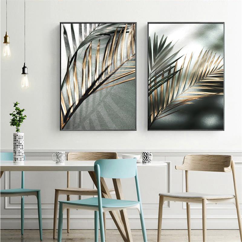 Nordic Wall Art Decor Golden Palm Leaf Plant Canvas Painting Poster Print Botanical Scandinavian Decoration Picture Home Decor