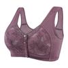Grey Floral Print Front Closure Wireless Bra for Plus Size