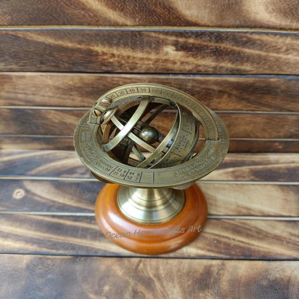 Engraved Brass Armillary Globe – Vintage Decorative 12.7 Cm Sphere
