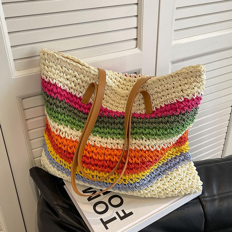 Woven Bag Women's Large-capacity New Versatile Shoulder Vegetable Basket Popular Tote Bag