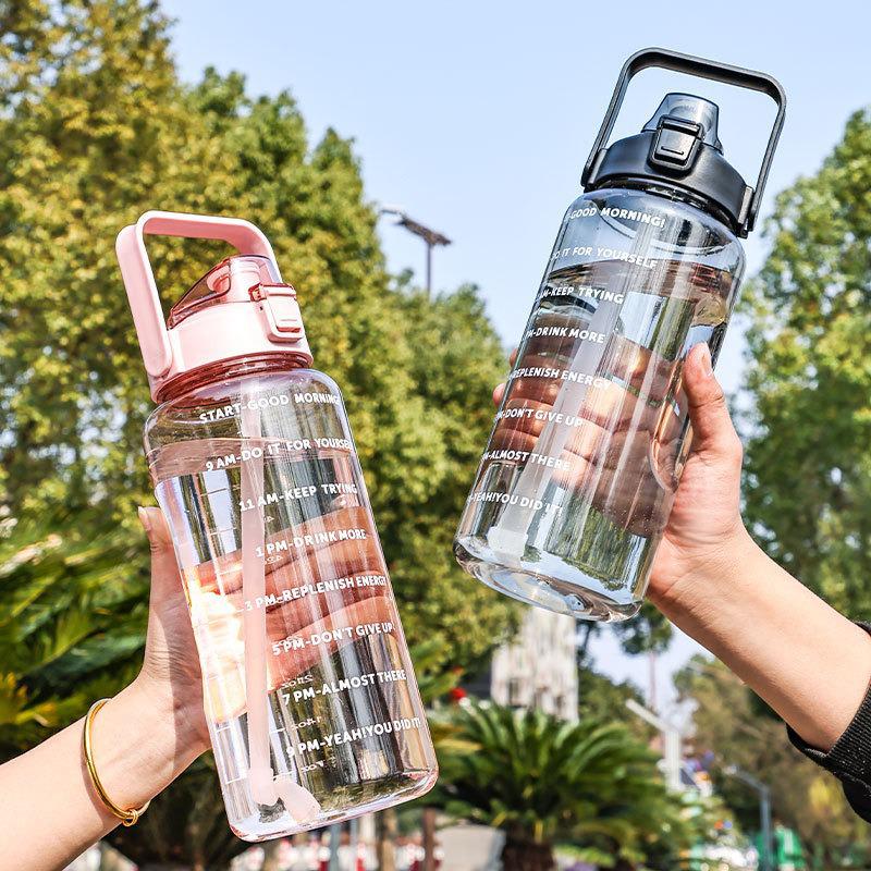2000ml Stylish Women's Water Bottle with Straw & Scale - Portable for Outdoor & Sports