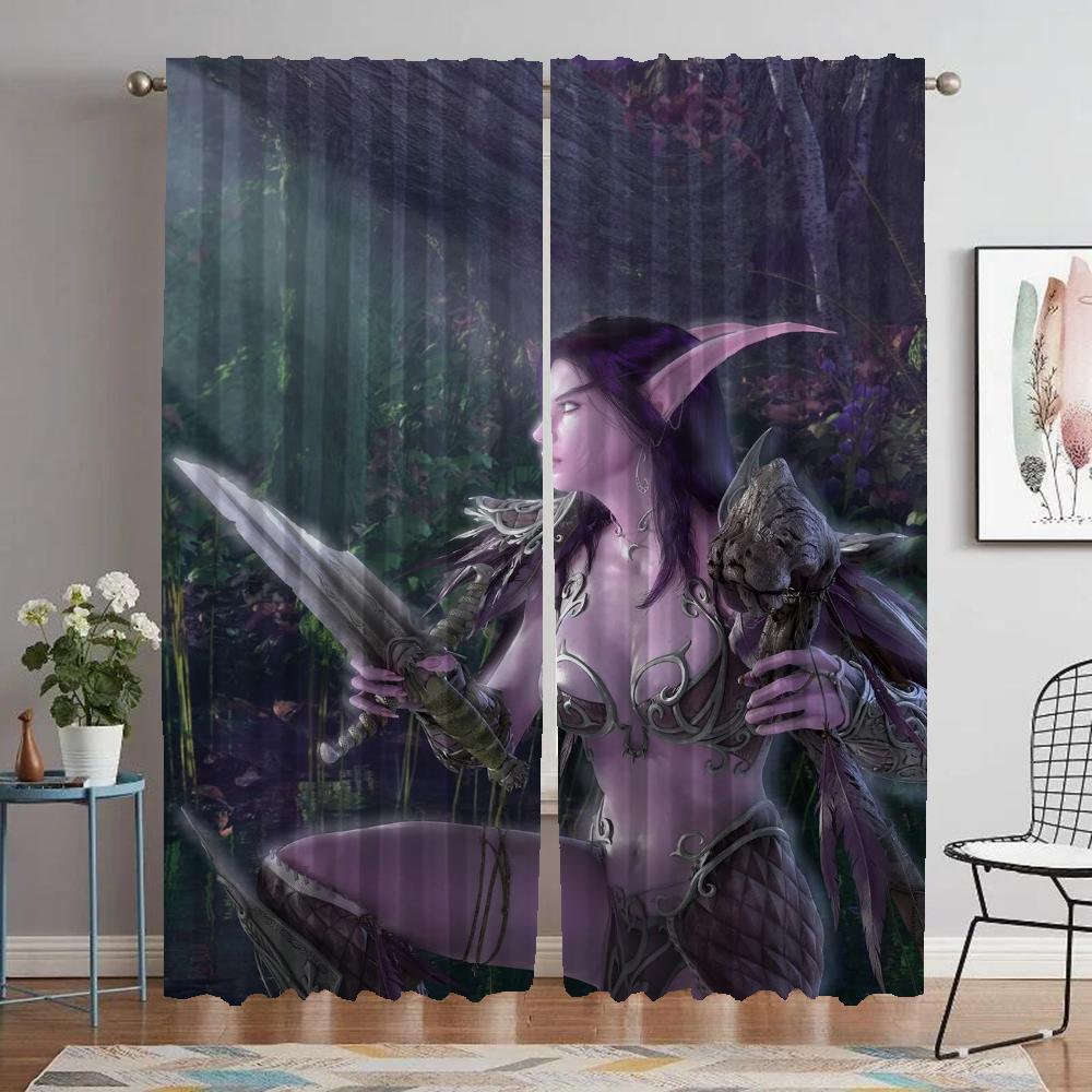 Modern Living Room Curtains 2 Pieces Female Elf Blackout Curtain for Room 2 Panel Shades Halloween Decoration Partition Kitchen