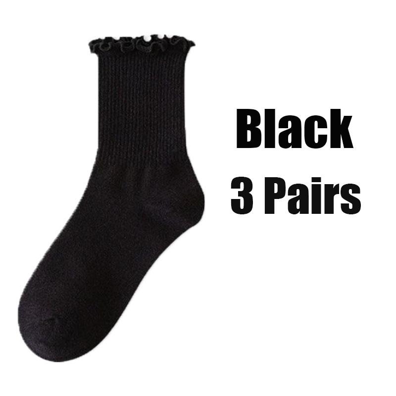 1/3pairs Ruffle Socks for Women Mid Crew Middles Tube Ankle High Breathable Black White Beige Female Fashion Cotton Socks