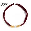 Fabric Necklace with Metallic Beads Leopard Print Scarf Choker, Faux Pearl Beads, Soft Adjustable Velvet Choker Fashion Jewelry for Women Daily