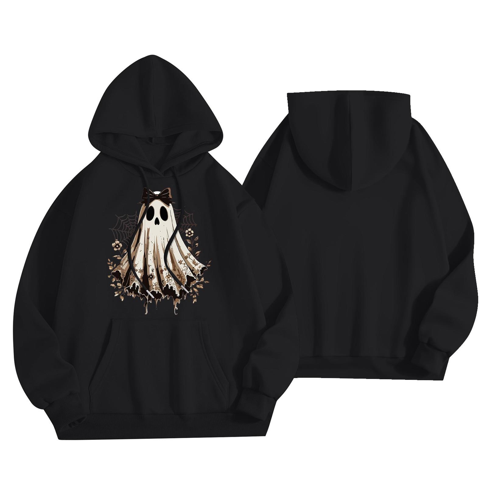 

Женский модный легкий пуловер с длинным рукавом и карманами, худи с принтом XXXL чёрный