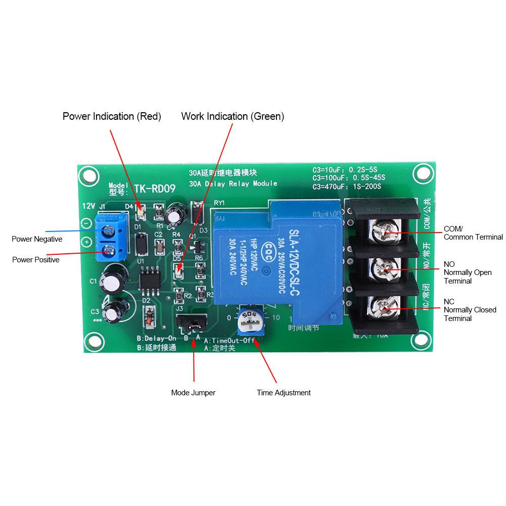 30A DC 12V Delay Timing Relay Module Delay Timer Board 0.15 Seconds Time Range