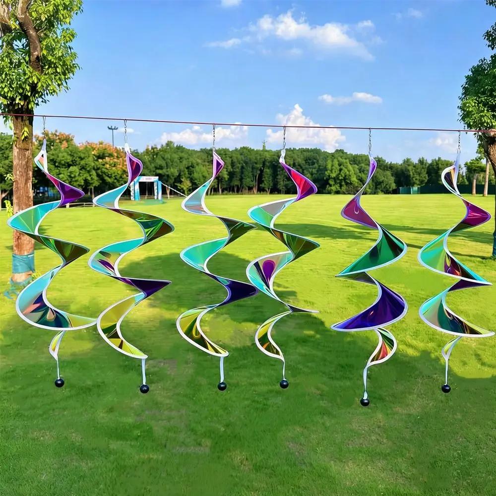 Colorful Wind Strips Outdoor Hanging Decorations Rotating Sequins Rainbow Spiral Wind Spinner Plastic Material Windmill Decor