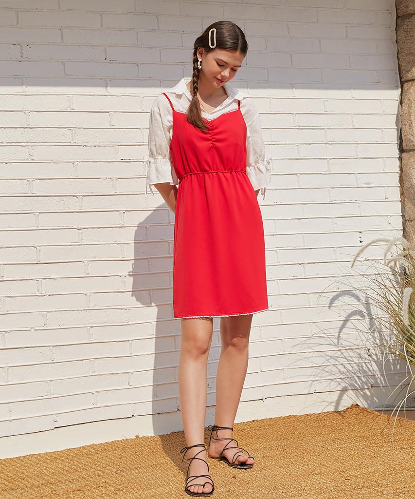 DEAR,PEER Lace-Trimmed Dress Red