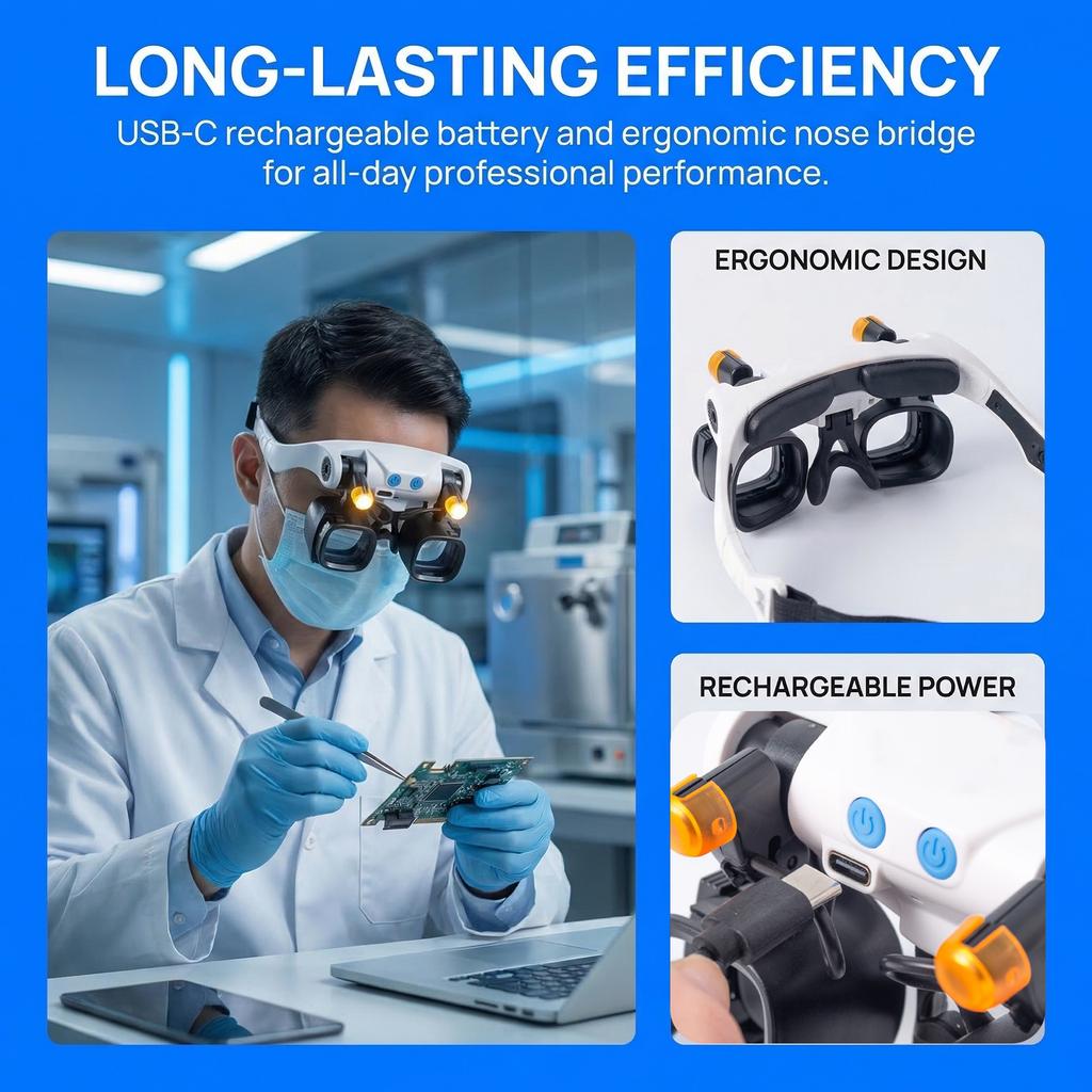 2X 6X 10X 15X Magnifier Glasses With Light& 5 Interchangeable Lens Jeweler Magnifying Glasses Eyewear Magnifier For Watch Repair