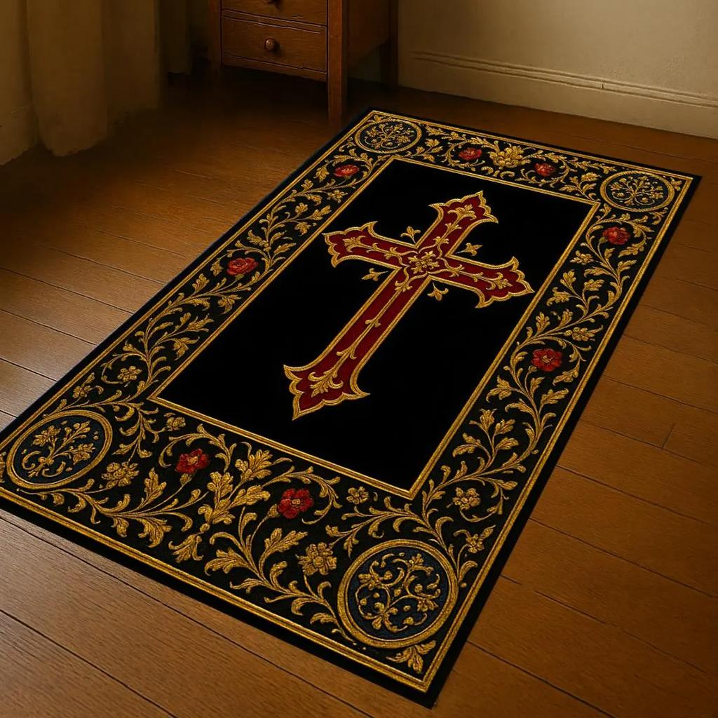 Gothic Style Cross Rug, Christian Prayer Carpet, Prayer Rug, Cross Rug, Christian Rug, Cross Symbol Rug