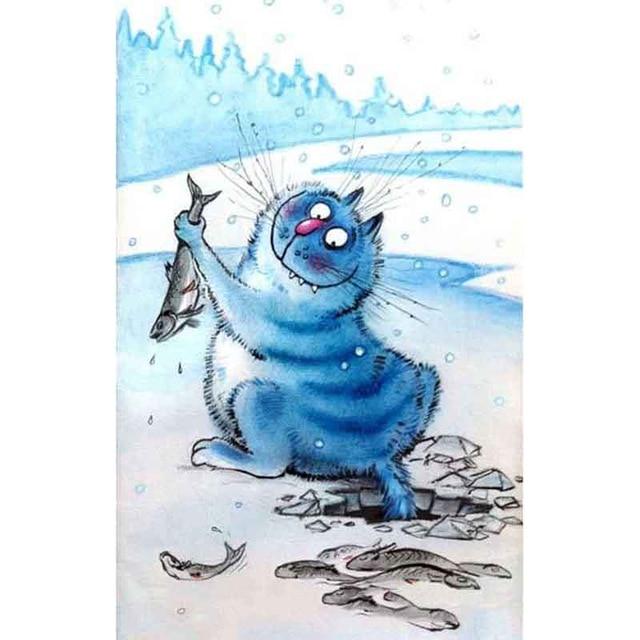 

5D Алмазная вышивка Синие кошки животных Полный круглый алмазная живопись Набор для вышивки крестом Украшение дома Подарок Full Round 40x50CM