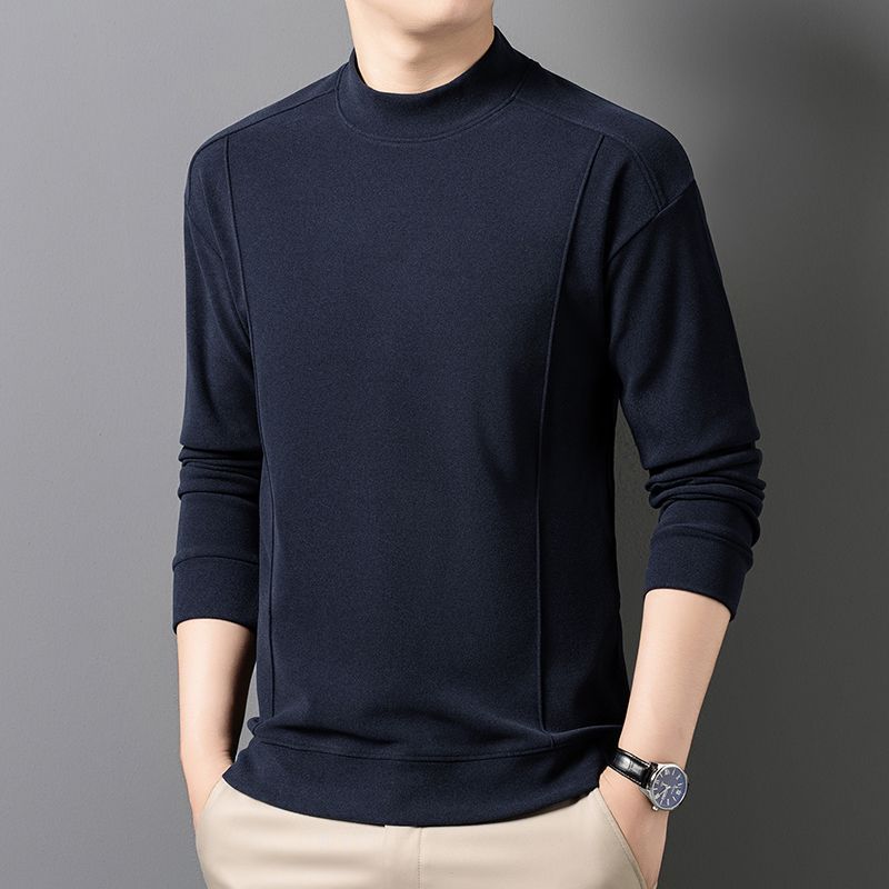 Autumn Winter Men's New Long-sleeved T-shirt Warm German Velvet Pullover Sweatshirt Bottom Solid Color Top