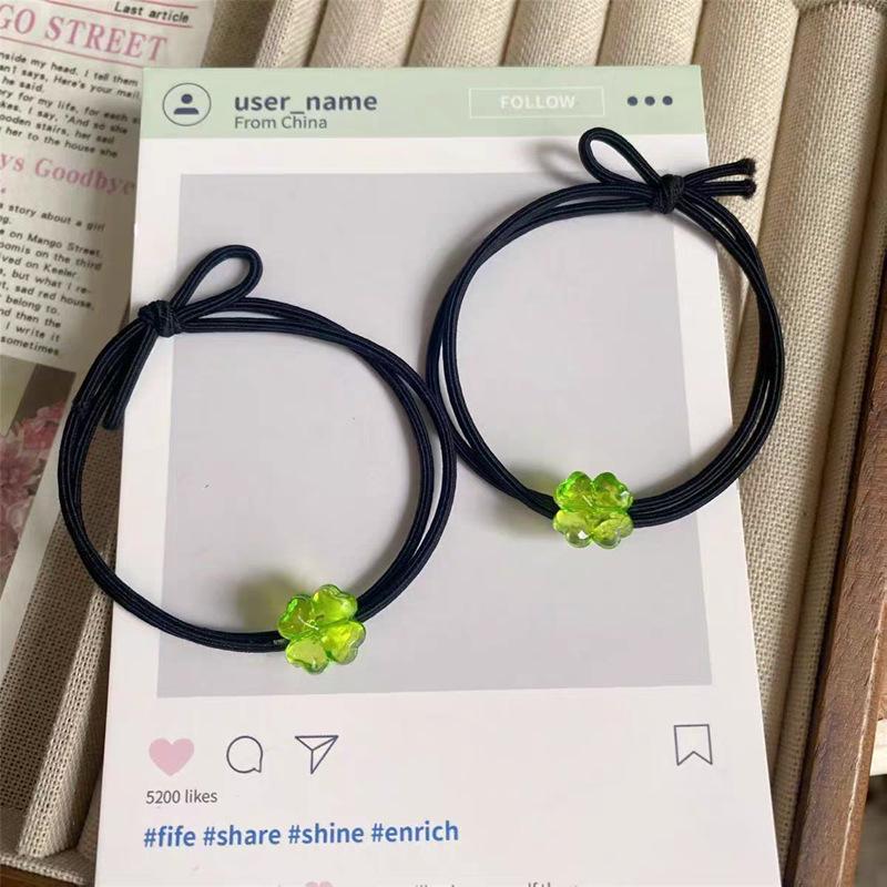 Mori Girl Four-Leaf Clover Hair Tie - Sweet Flower Ponytail Ornament & Versatile Fairy Accessory.