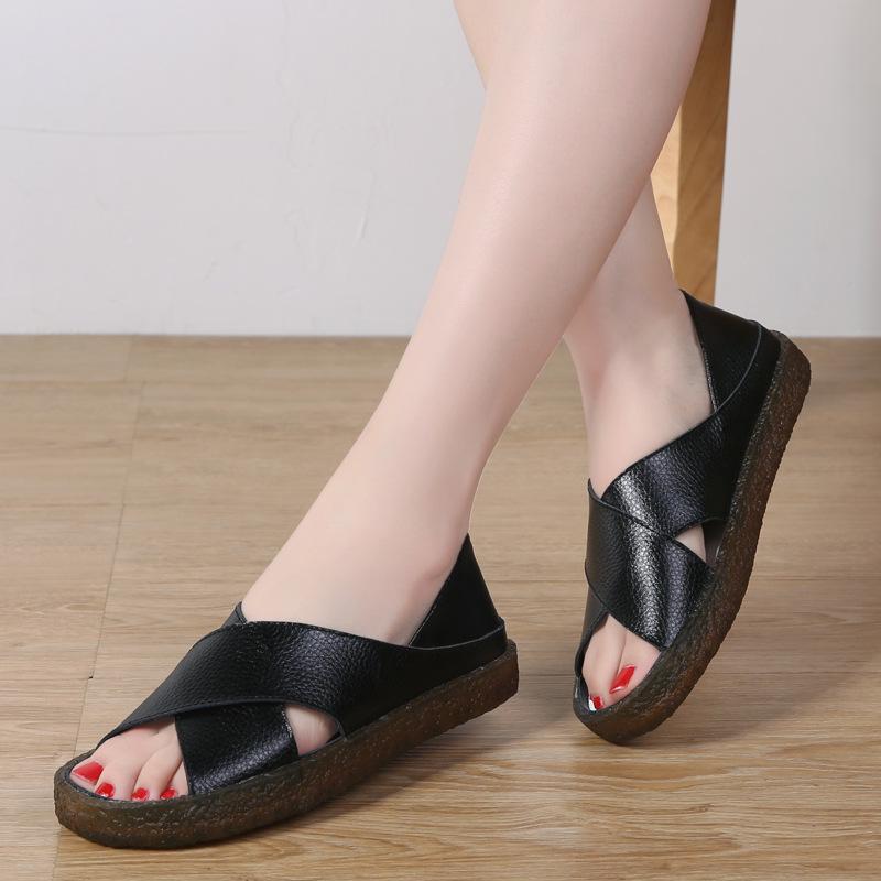 Korean Style Women's Cross Strap Sandals - Large Sizes for Mothers and Pregnant Women