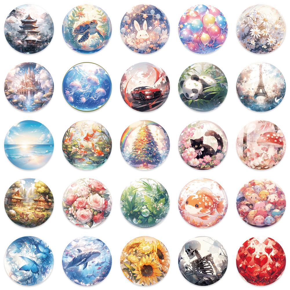 50 Cartoon Glass Ball Stickers for DIY: Perfect for Luggage, Diary, Refrigerator, Skateboard, Helmet, and More!