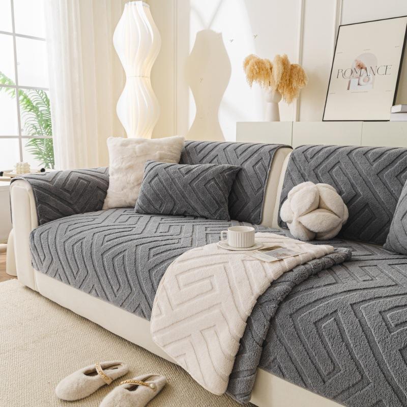 Thermal Fleece Living Room Sofa Cover Jacquard Sofa Throw Non-Slip, Scratch-Resistant Soft Sofa Cushion