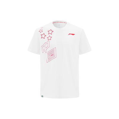 Li Ning Letterpatroon Ronde Hals Losse Korte Mouw T-shirt Unisex Tops Wit AHST363-1