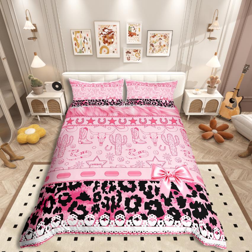 

Homewish Leopard Print Duvet Cover Set,Western Cowgirl Comforter Cover Set,Pink Bowtie Bow Knot Bed Set For Girls Kids DE XS 100x135cm 2pcs&set