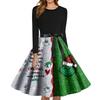Women's Fashion Round Neck Christmas Print Long Sleeve Casual Tie-Waist Dress