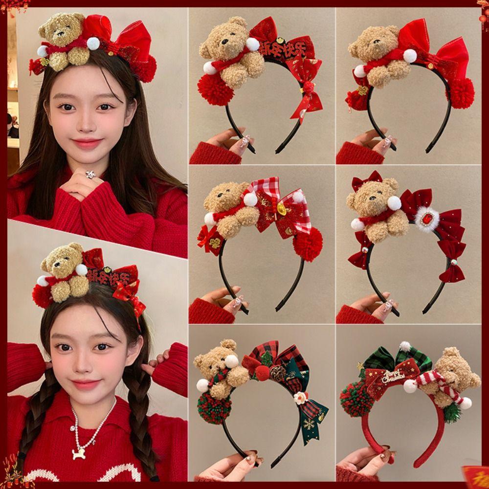 Pony New Year Headband Red Plush Hair Hoop Cute Red Velvet Bow Hairband  Children