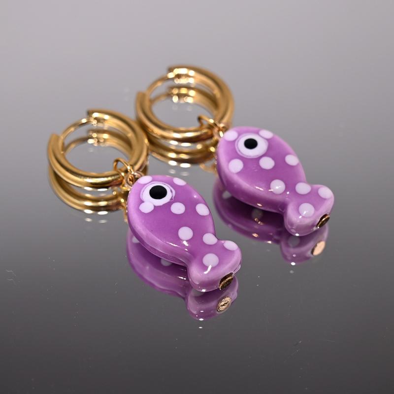 1Pair Cartoon Cute Ceramic Fish Pendant Hoop Earrings For Women Girls  Versatile Ear Buckle Jewelry Accessories Gifts