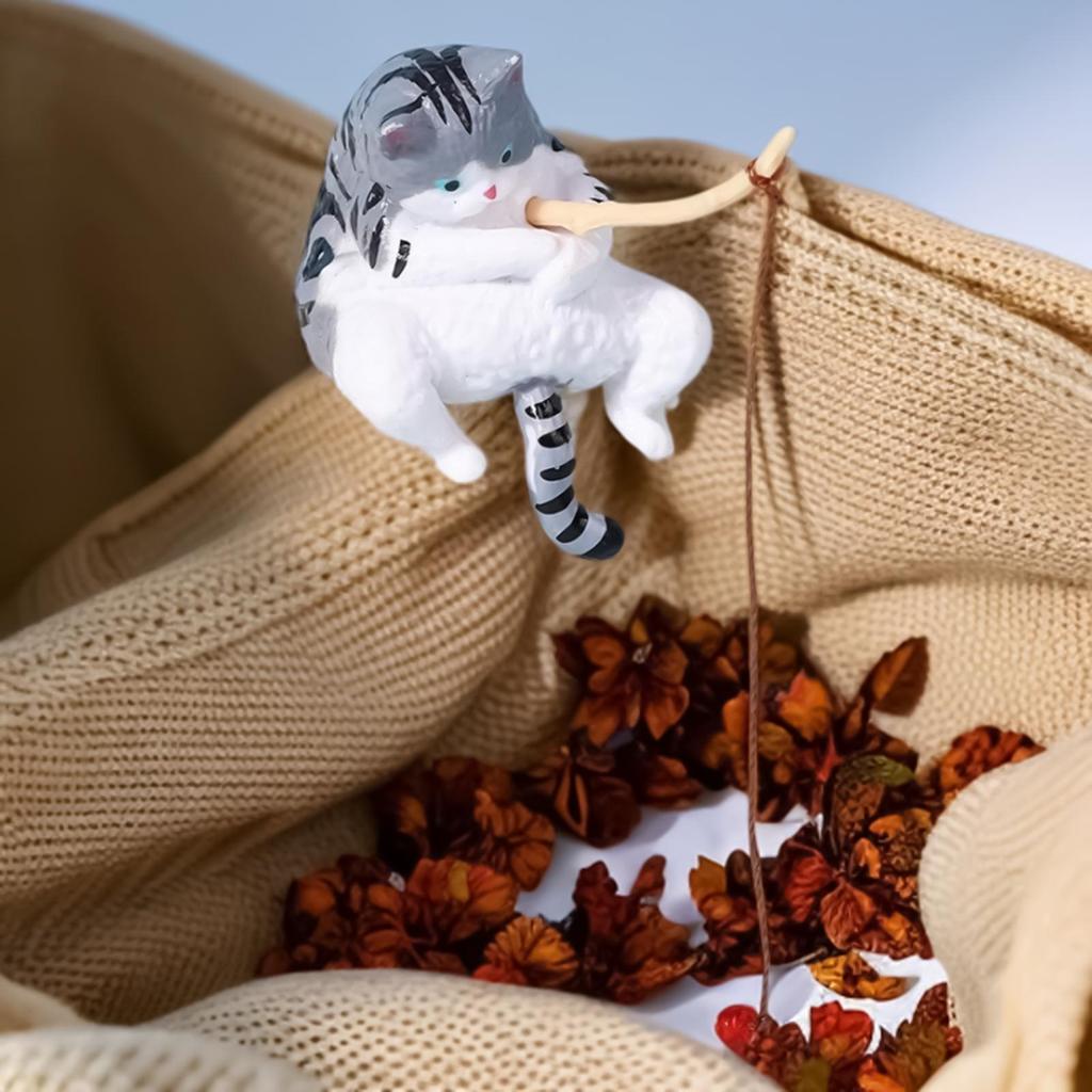 Cat Statue Hand Carved Sculpture Decor Cute Cat Figurines For Family Friends Men Adults Home Shop Desk Aquarium Indoor Display