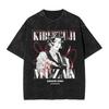 Demon Slayer Anime T Shirt Kibutsuji Muzan Graphic Washed Tee Men Casual Cotton T-shirts Harajuku Manga Vintage Tshirt