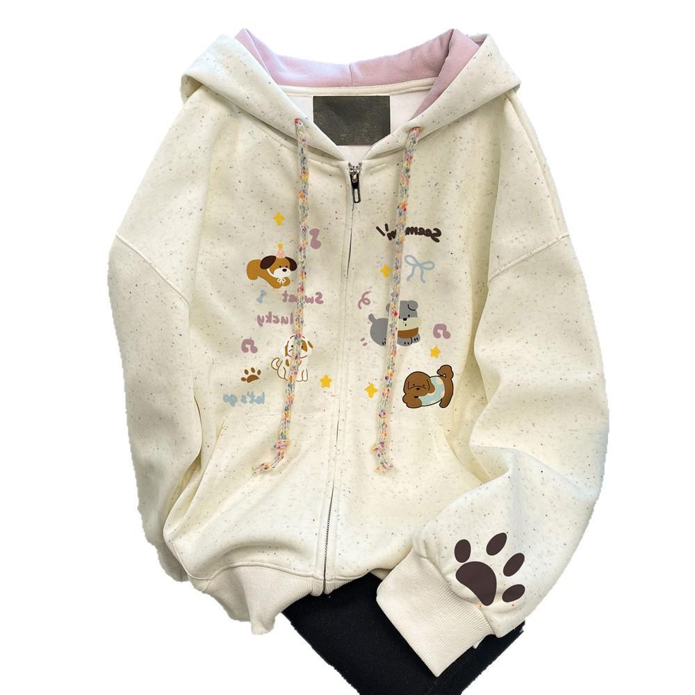 American high street letter printing hooded sweater women's 2025 new loose design niche pure cotton