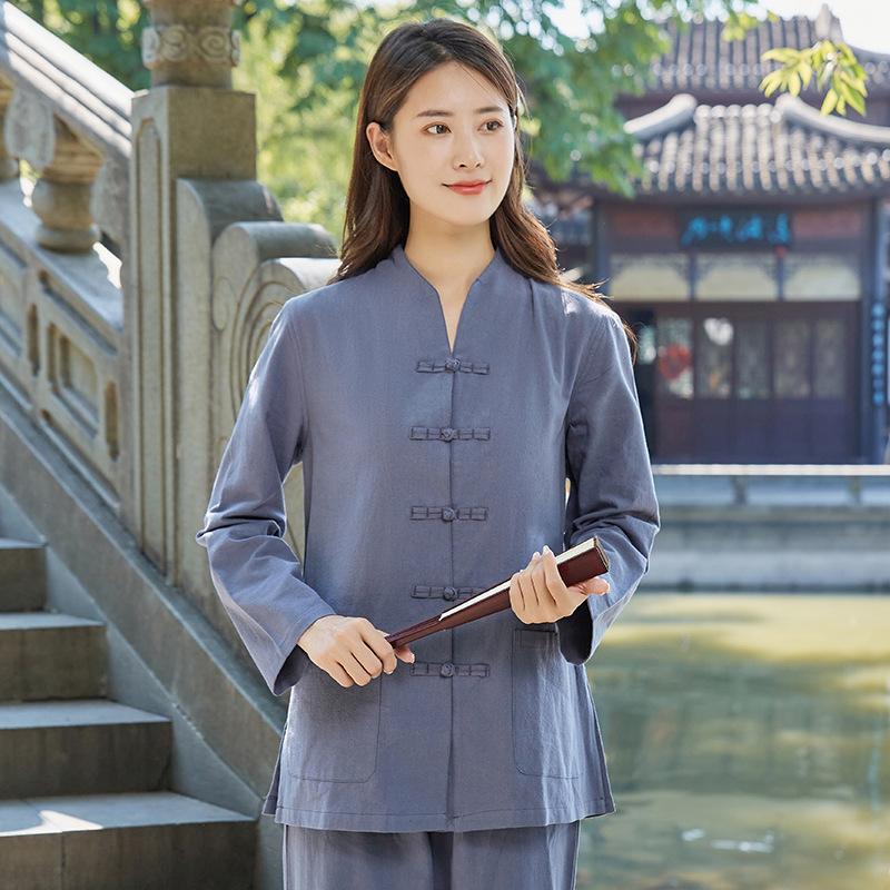 Women's Four Seasons Plus Size Sitting Meditation Tai Chi Set Long Sleeve Loose Top + Pants Two Piece Set