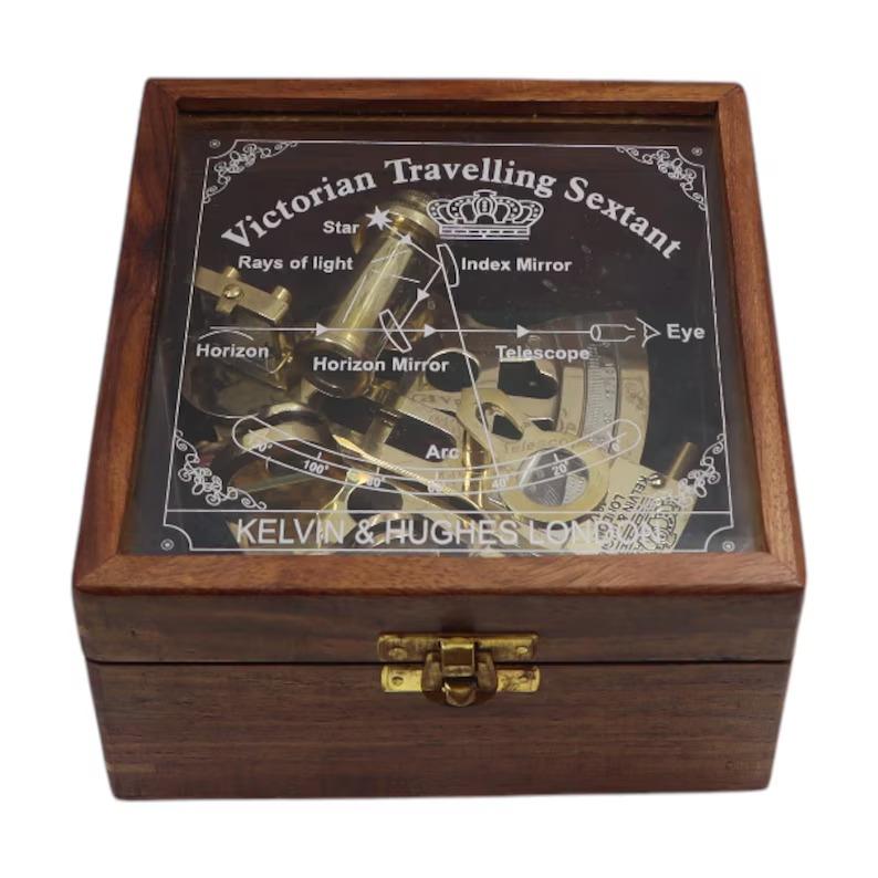 Personalised Gunmetal Sextant with Wooden Box - Nautical Maritime Decor