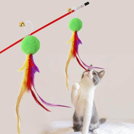 Yousheng Cat Fishing Toy Plush Ball Relieve Boredom Playing Toy Pet Teaser Toy Feather Replacement Accessories Cat