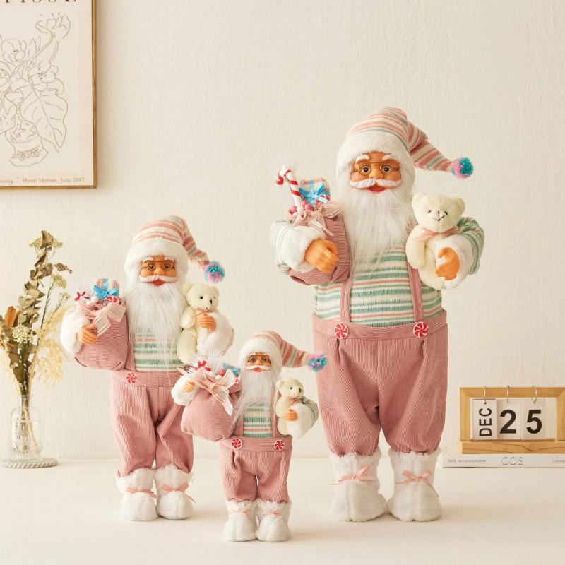 Pink Bear Santa Claus Figurine Christmas Decor Cute Home Holiday Gift