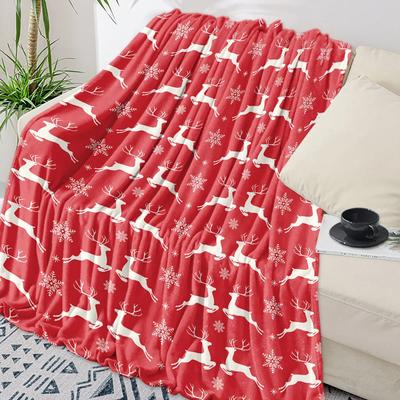 Christmas Snowflake Elk Plaid Throw Blanket for Sofa Christmas Decoration Bedspread Portable Microfiber Flannel Blanket#