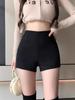 Women's Black High-Waisted A-Line Bootcut Shorts - Sexy, Hip-Lifting, Side Zipper for Spring & Autumn 2024