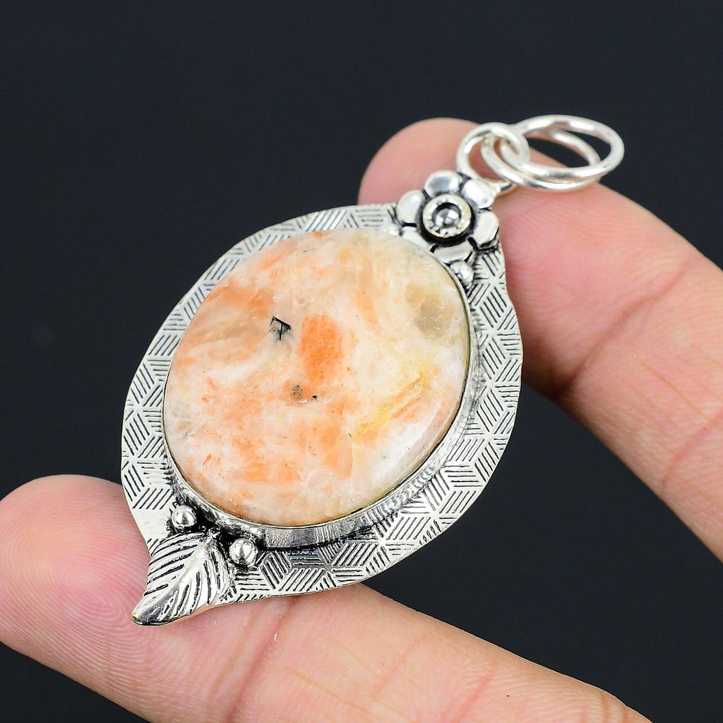 Mothers day Sale Sacral Chakra Sunstone Gemstone 925 Silver Flower Wife Pendant