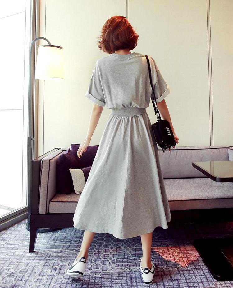 Černé letní šaty v korejském stylu s vysokým pasem 2024 – krátké rukávy, kulatý výstřih, velký lem