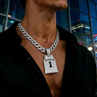 Explosive Hip-hop Style Full Diamond No.1 Jersey Pendant, Cuban Chain, European and American Rap Men's Necklace
