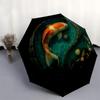 Yin Yang Koi Fish Pond Wall ArtDecorUmbrella, Portable 3-Fold Compact Umbrella for Men & Women Gift